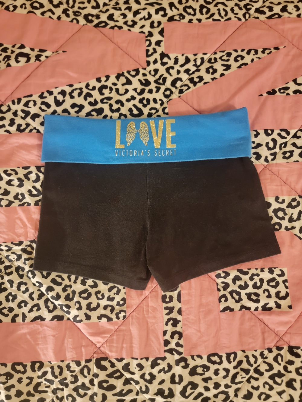 Victoria's Secret LOVE Angel Wings Foldover Waistband Yoga Shorts